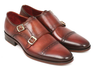 Paul Parkman Double Monkstraps à bout droit pour hommes Camel et marron clair (ID#0457-CML)