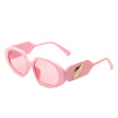 Glittera - Rectangle Retro Oval Chic Round Lens Leaf Design Fashion Sunglasses