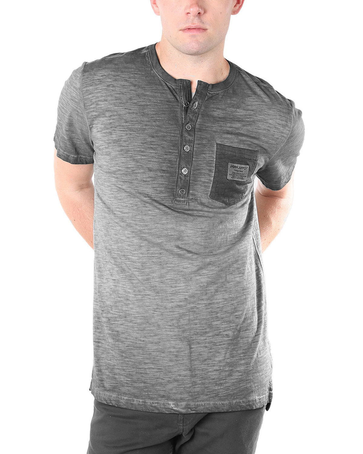 ZIMEGO Chemise Henley vintage à manches courtes et col rond pour homme avec poche poitrine