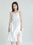 Amida Pillowy Spaghetti Strap Dress - White