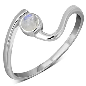 Bague en argent torsadée avec pierre de lune arc-en-ciel