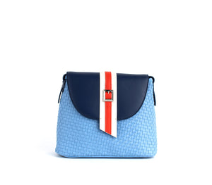 Kate - Blue Vegan Basket Weave Bag