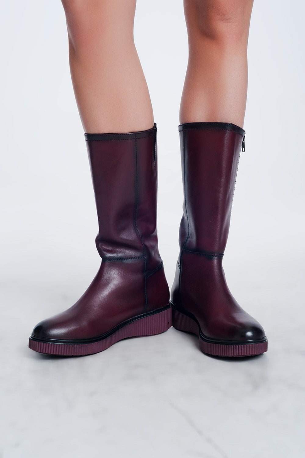 Chunky Zip Boots in Maroon