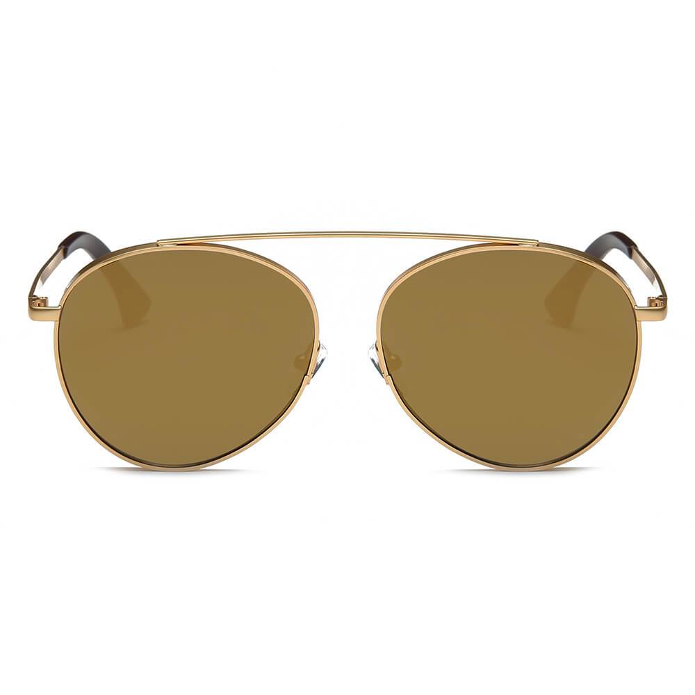 Bethel - Retro Mirrored Lens Teardrop Aviator Sunglasses