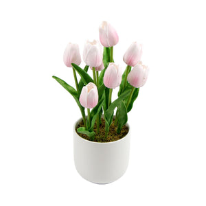 Arrangement artificiel rose fleuri d'usine de tulipe avec le bol en céramique 35cm