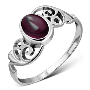 Om Garnet Stone Sterling Silver Ring