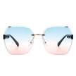 Ezernova - Oversize Square Geometric Rimless Tinted Fashion Sunglasses