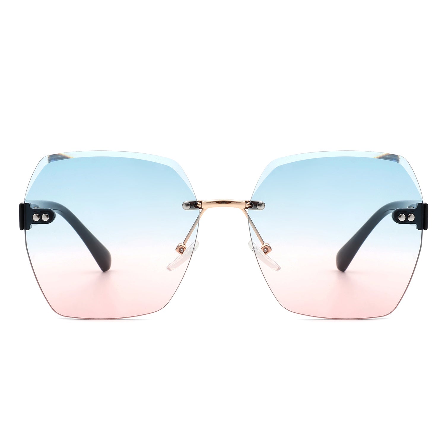 Ezernova - Oversize Square Geometric Rimless Tinted Fashion Sunglasses