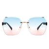 Ezernova - Oversize Square Geometric Rimless Tinted Fashion Sunglasses