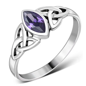 Silver Celtic Ring Set W/ Amethyst Stone