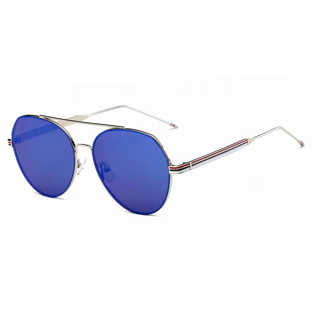 ERIE - Modern Teardrop Aviator Flat Mirrored Flat Lens Sunglasses