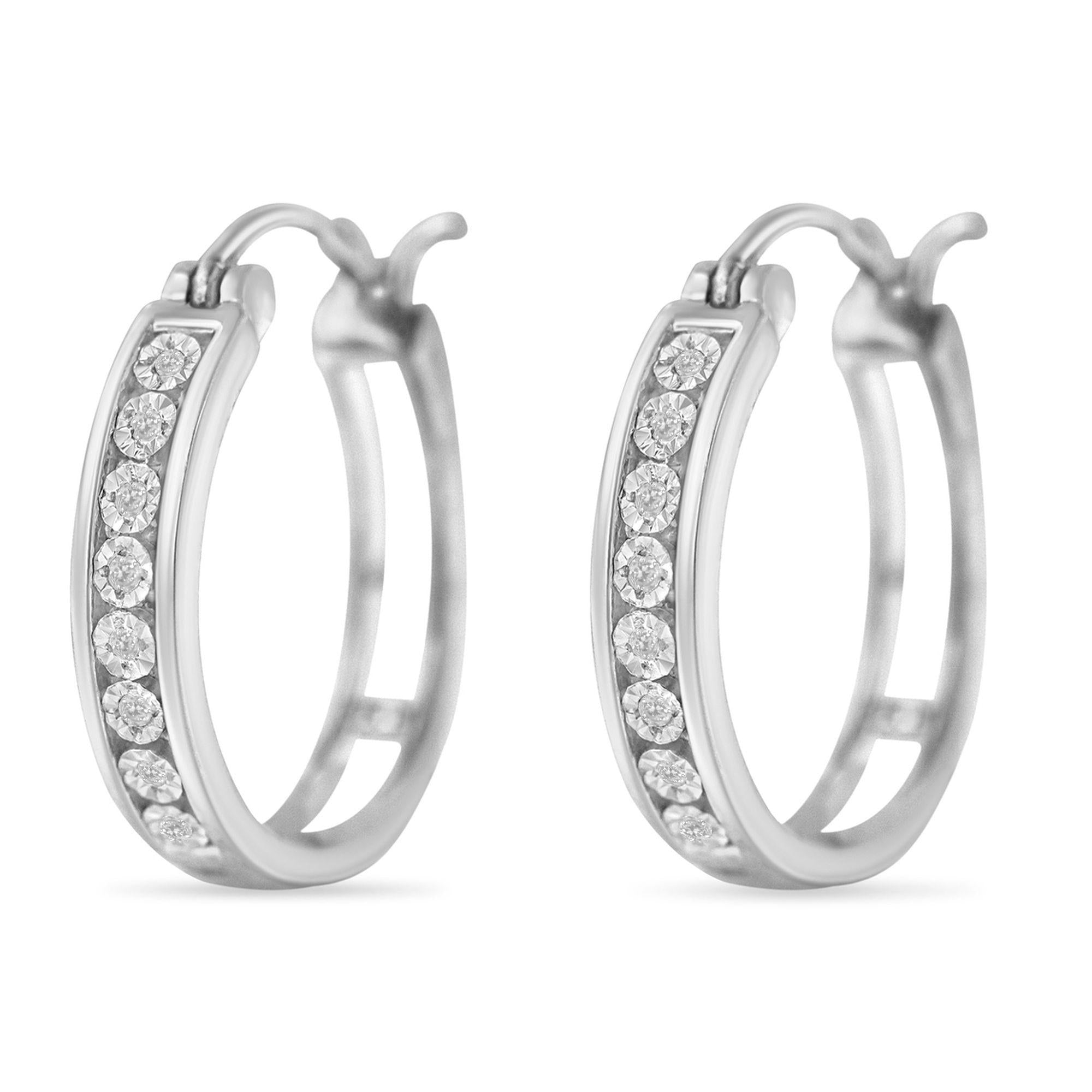 .925 Sterling-Silver Diamond Accent Channel Set Style Hoop Earring