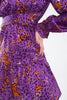 Short Printed Dress With Tiered Skirt and Ruffled Cuff in Purple