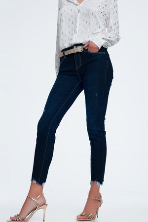 Jean taille moyenne bleu vif avec ourlet brut