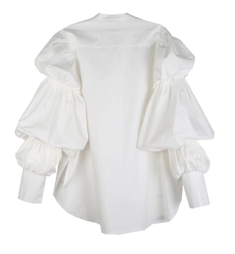 Daoko Chemise Plissée à Manches Longues Bouffantes - Blanc