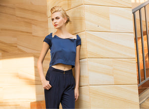 Reconstructed Elegance Cropped Top in Navy Blue