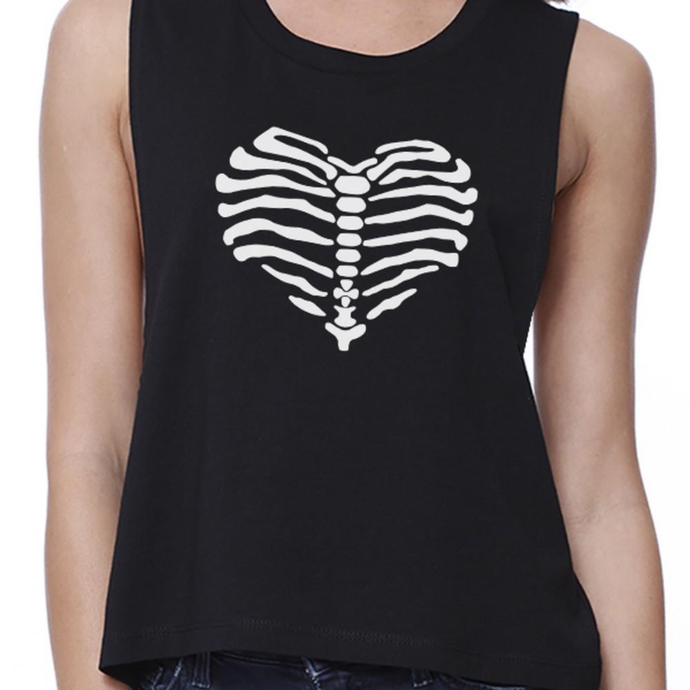 Skeleton Heart Womens Black Crop Top