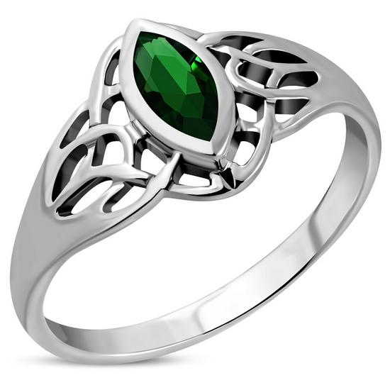 Bague en argent CZ vert noeud celtique