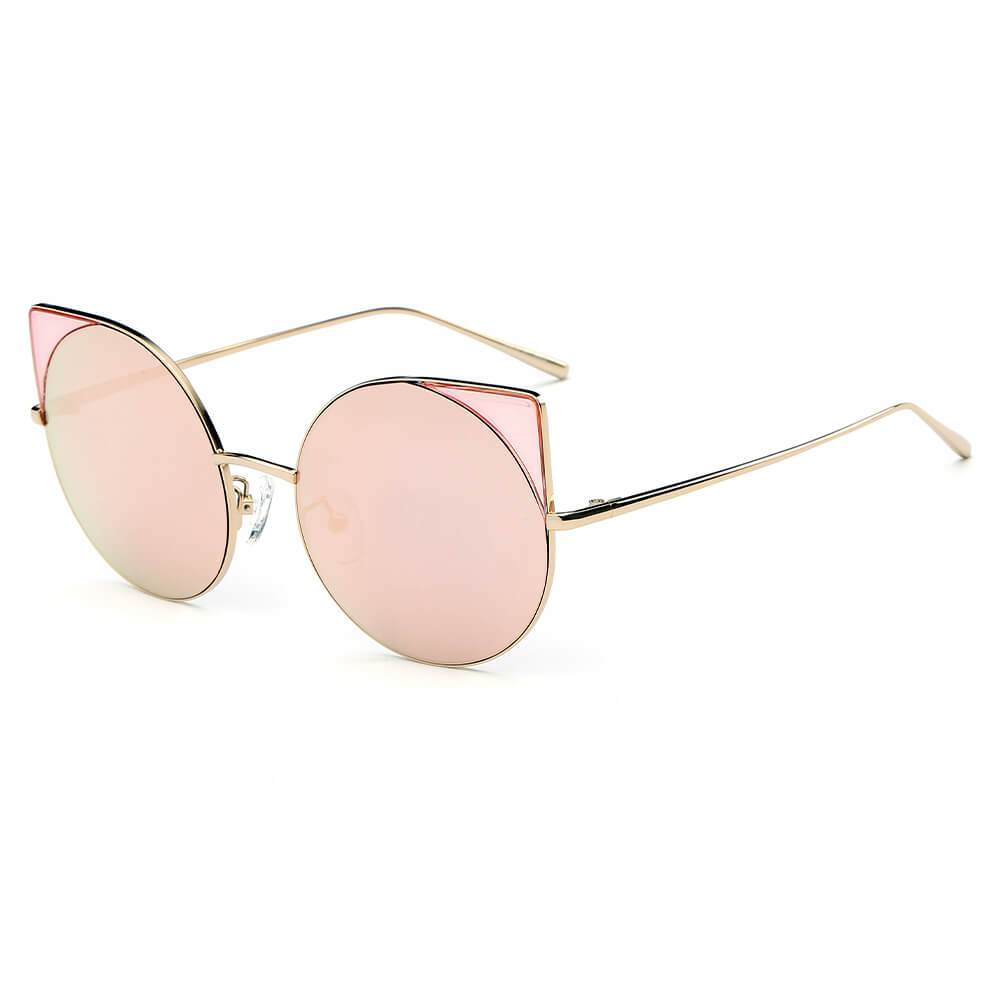 Dublin- Women Mirrored Lens Round Cat Eye Sunglasses