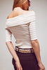 Boatneck Striped 3/4 Sleeve Shirt in Beige