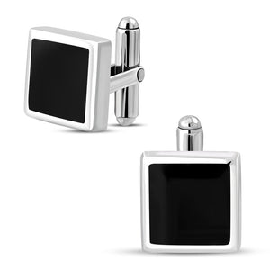 Boutons de manchette en argent sterling et onyx noir