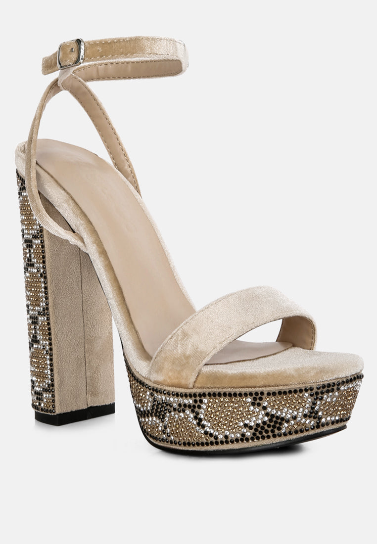 Zircon Rhinestone Patterned High Heel Sandals