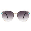 Nightbri - Women Rimless Tinted Chic Rhinestone Fashion Cat Eye Sunglasses