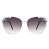 Nightbri - Women Rimless Tinted Chic Rhinestone Fashion Cat Eye Sunglasses