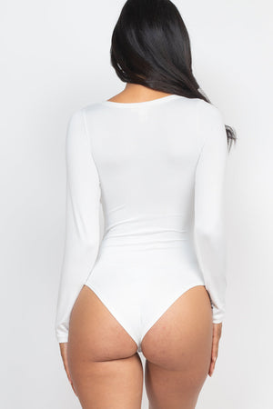 Split Neck Solid Long Sleeve Bodysuit