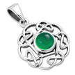 Small Green Agate Round Celtic Knot Silver Pendant