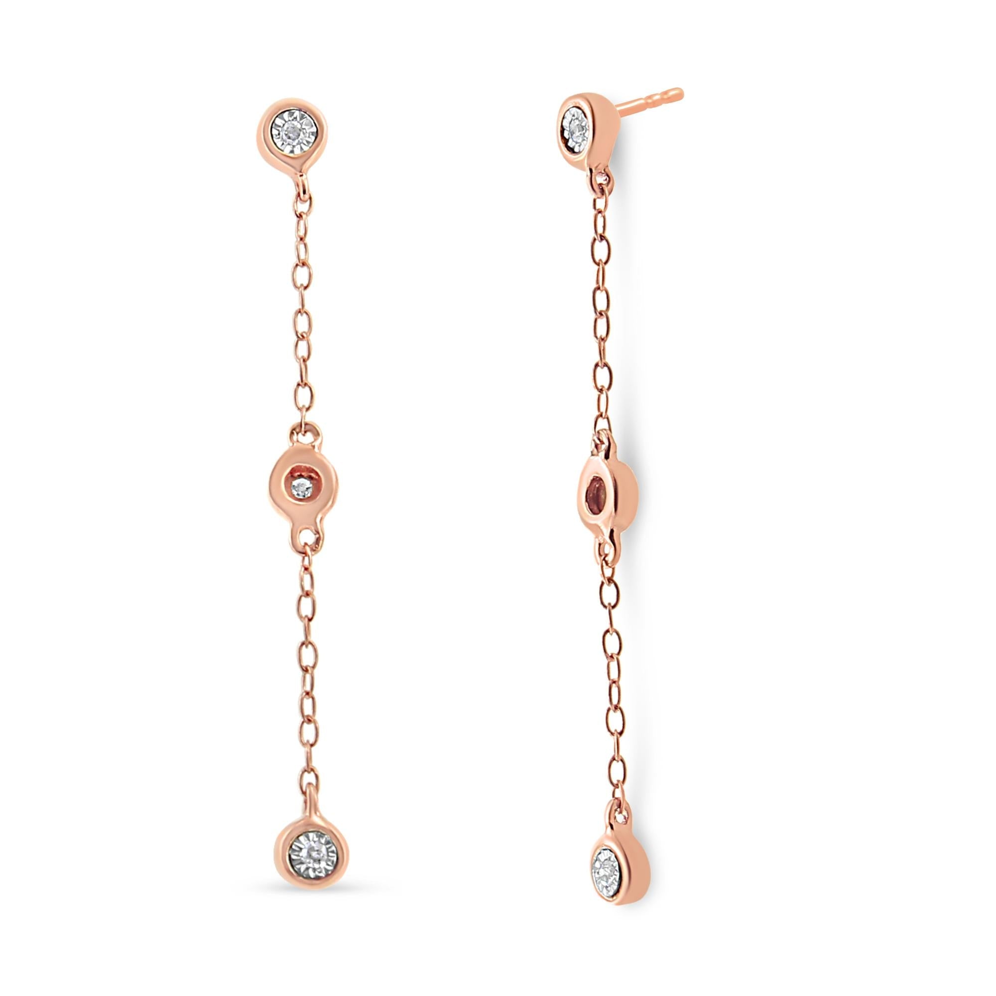 10K Rose Gold Plated .925 Sterling Silver 1/15 Cttw Diamond Dangle Earring