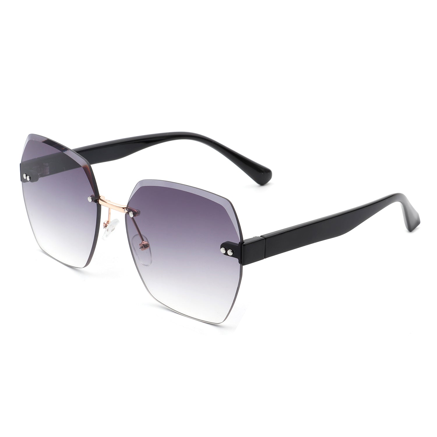 Ezernova - Oversize Square Geometric Rimless Tinted Fashion Sunglasses