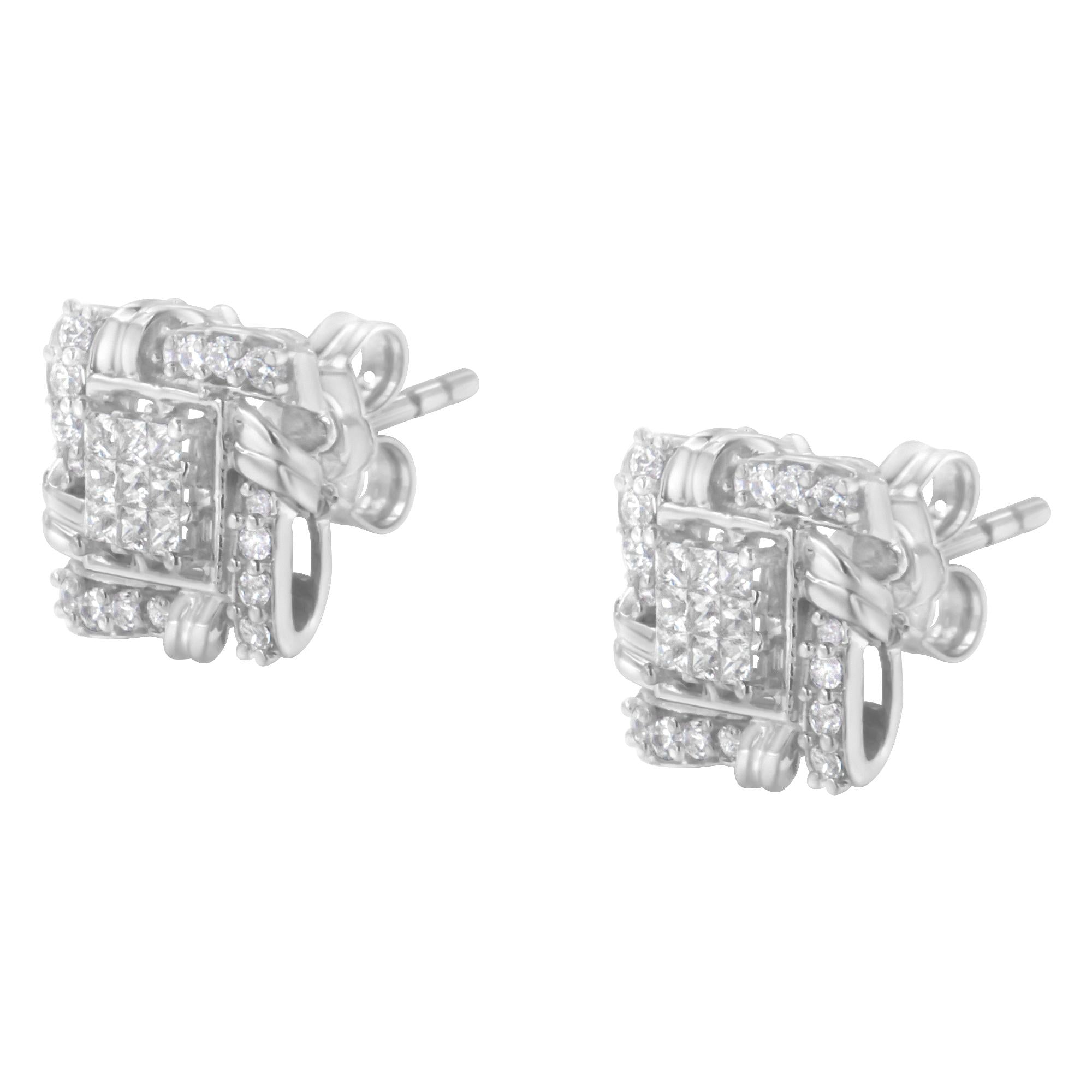 .925 Sterling Silver 1/2 Cttw Round-Cut Diamond Stud Earrings