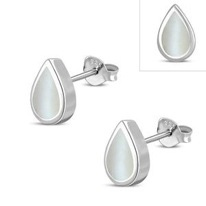 Mother of Pearl Drop Silver Stud Earrings