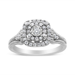 .925 Sterling Silver 1/3 Cttw Miracle Set Round-Cut Diamond Cocktail Ring