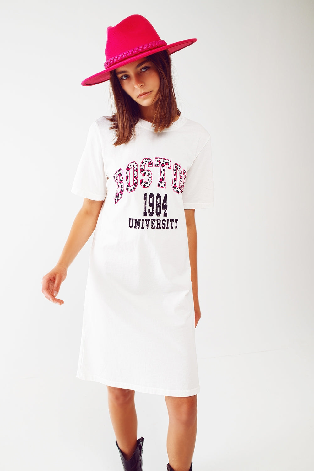 Robe t-shirt mi-longue blanche Boston 1984 University