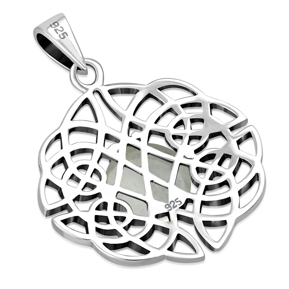 Rainbow Moonstone Celtic Knot Silver Pendant