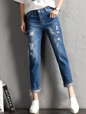 Mid Waist Big Ripped Hole Boyfriend Jeans