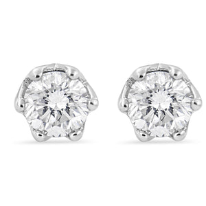 14K White Gold 1/2 Cttw Round Diamond 6 Prong Crown Stud Earrings