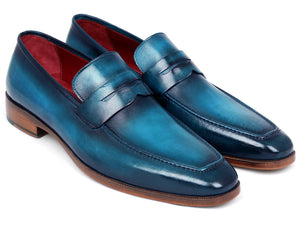 Paul Parkman Penny Loafer pour hommes en cuir de veau bleu et turquoise (ID#10TQ84)