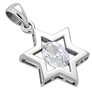 Pendentif en argent avec étoile de David en CZ transparent