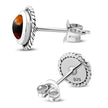 Round Baltic Amber Stud Silver Earrings