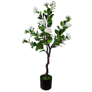 Arbre camélia artificiel blanc naturel à floraison 100 cm