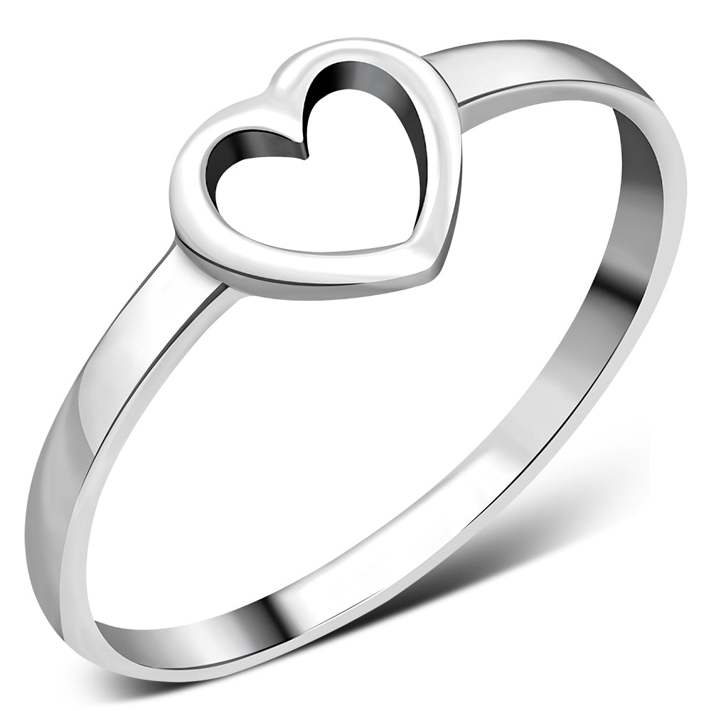 Bague coeur en argent uni