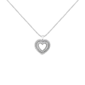 Collier pendentif en argent sterling .925 avec diamant ombre à cœur ouvert de 1,0 carat, halo de 18 po, 18 po