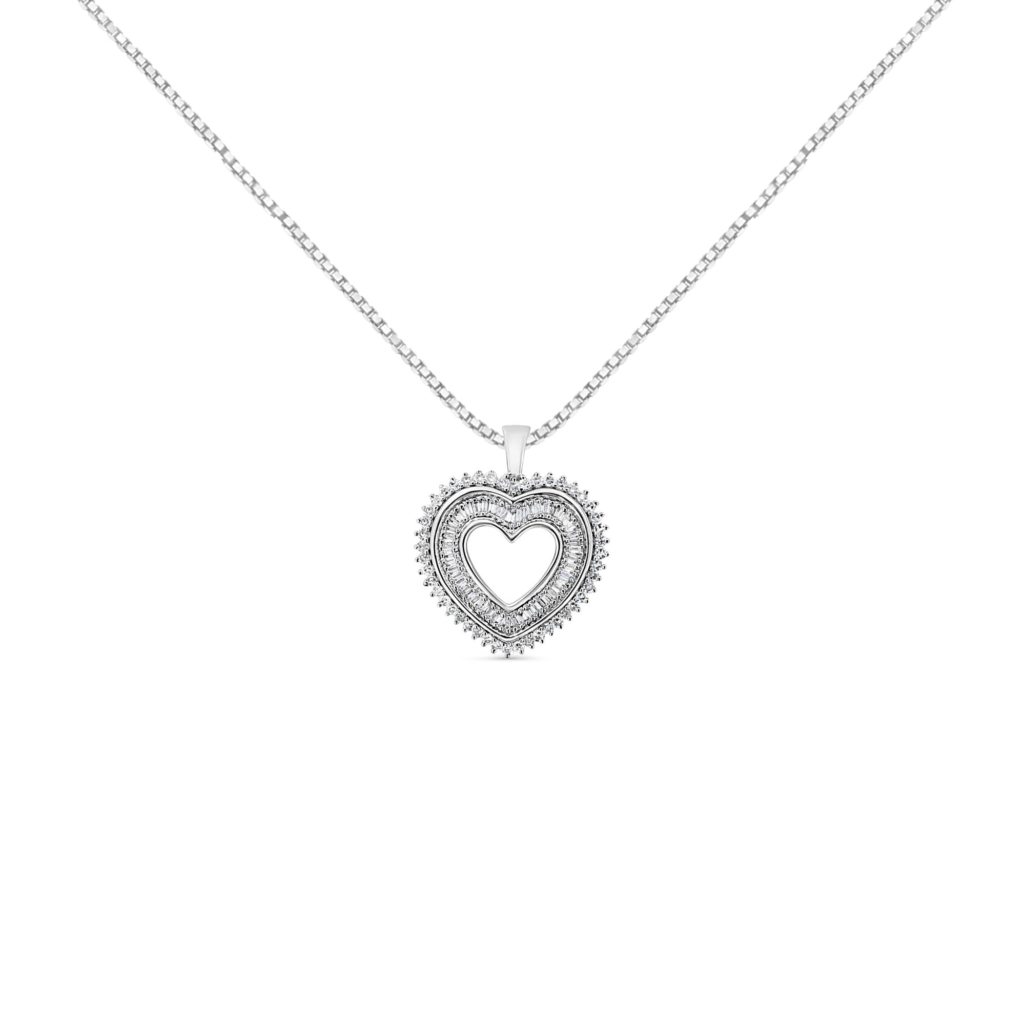 .925 Sterling Silver 1.0 Ctw Diamond Shadow Open Heart Halo 18