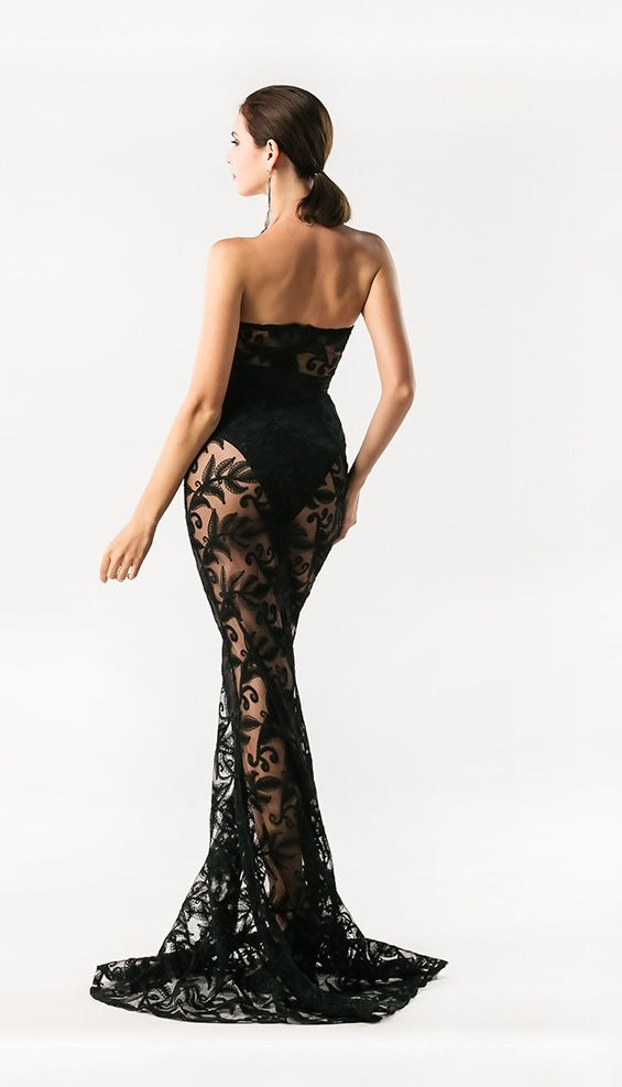 Black Lace Evening Gown