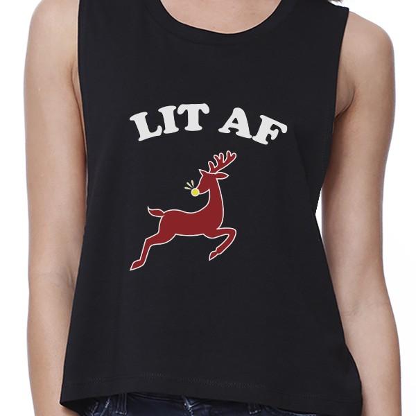 Lit Af Womens Black Crop Top