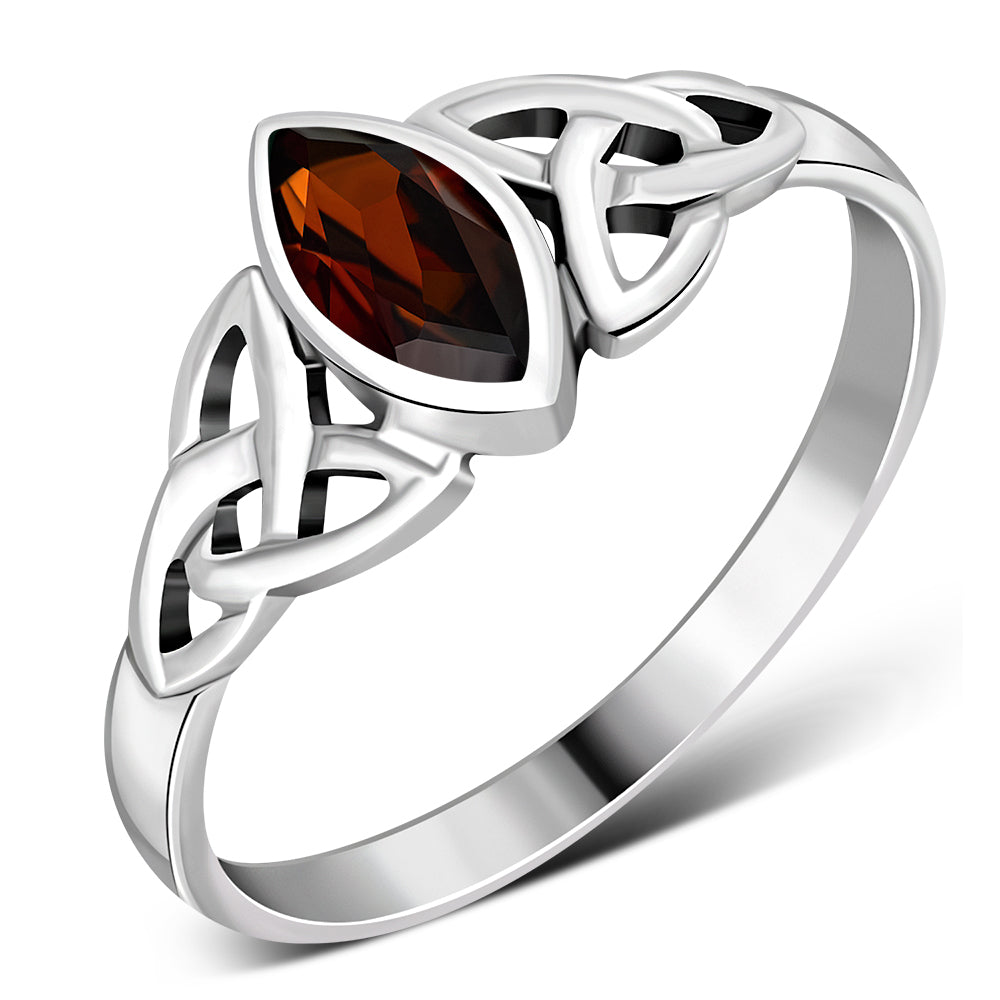 Silver Celtic Ring Set W/ Garnet Stone