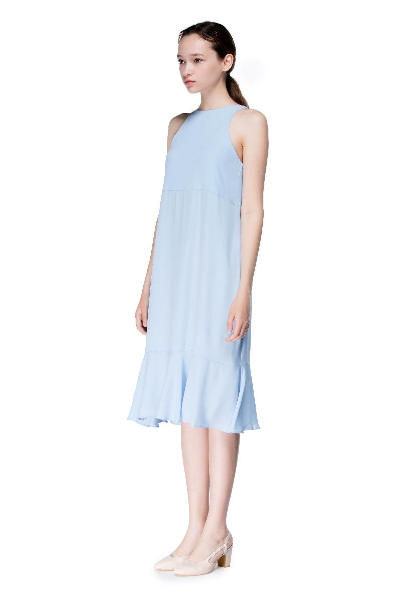 Round Neck Long Flounced Dress